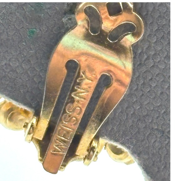 Vintage 1940's WEISS NY Blue Rhinestone Floral Brooch & Clip On Earrings Set - Picture 4 of 12